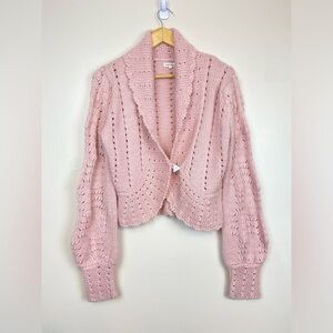 VINTAGE ANTHROPOLOGIE X TWIGGY Y2K WOOL BLEND KNIT CARDIGAN BISHOP SLEEVE LARGE